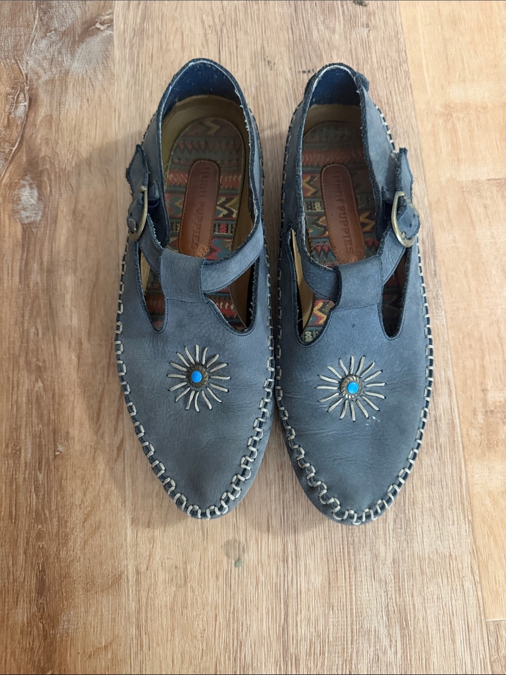 Hush Puppies gray leather moccasin flat Maryjane’s size 10